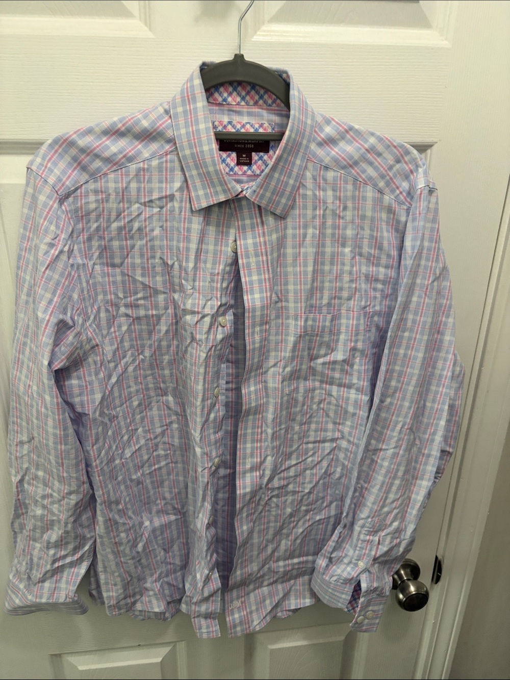 Johnston & Murphy Blue and Pink Plaid Dress Shirt